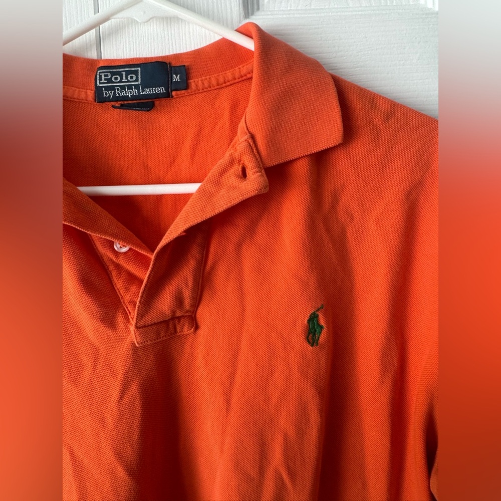 Polo Ralph Lauren Orange Polo Shirt Green Pony Logo Medium Multicolor